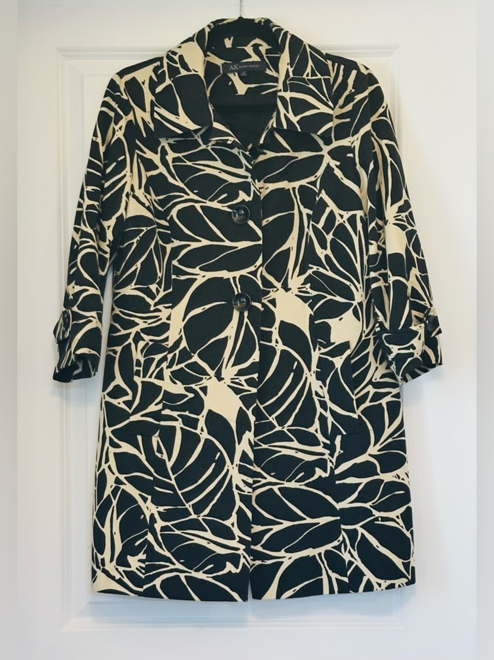 AK ANNE KLEIN Coat Black Tan Dressy Point Collar Like-New M